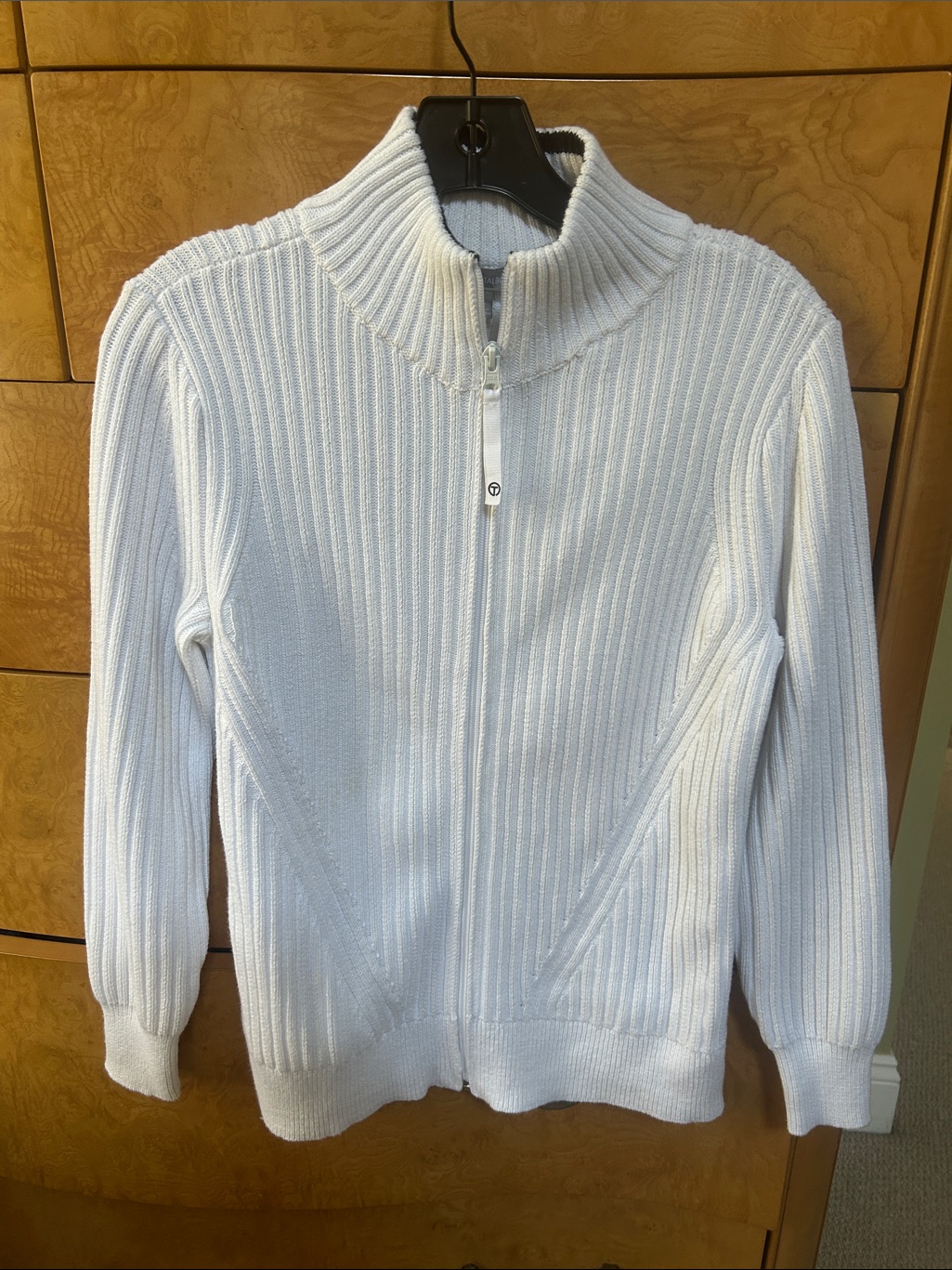 Talbots White Ribbed Zip Cardigan Sweater Size Sp